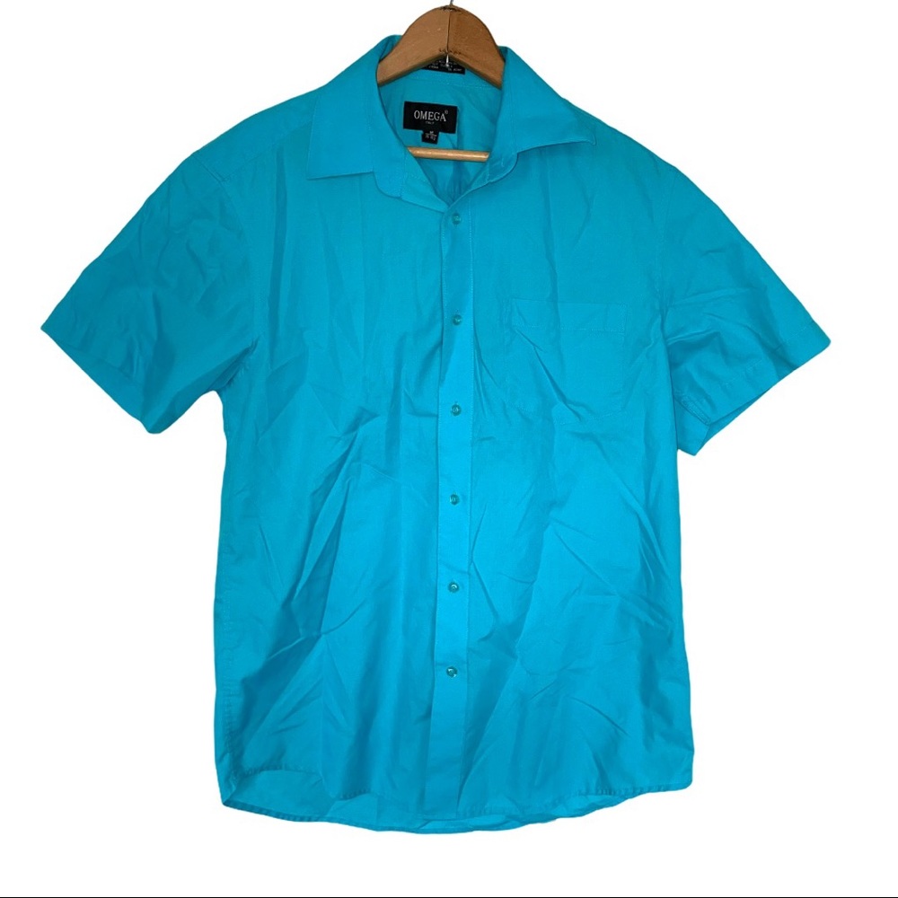 Omega Italy Aqua Blue Button Down Shirt Casual